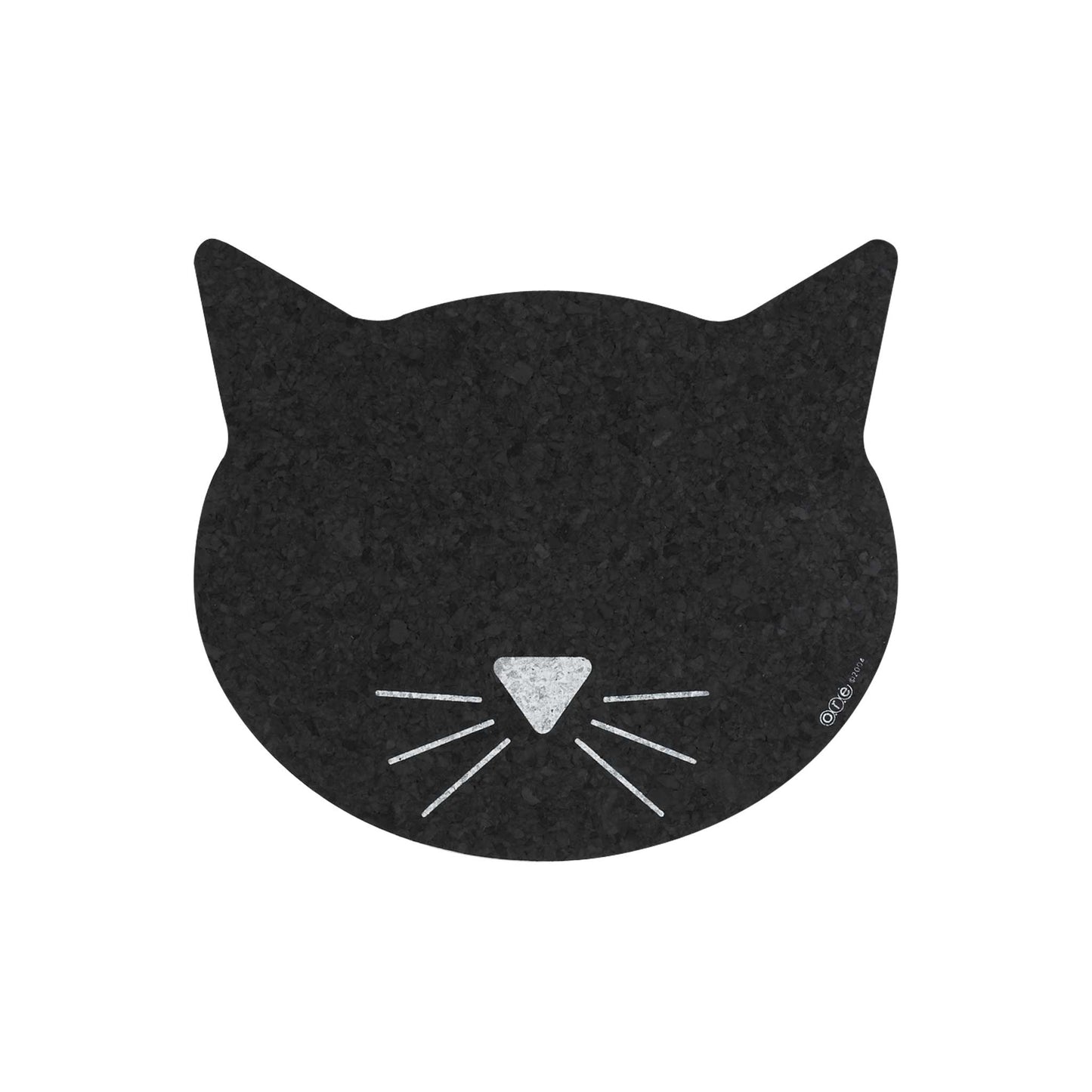 Black cat-shaped mat on a white background
