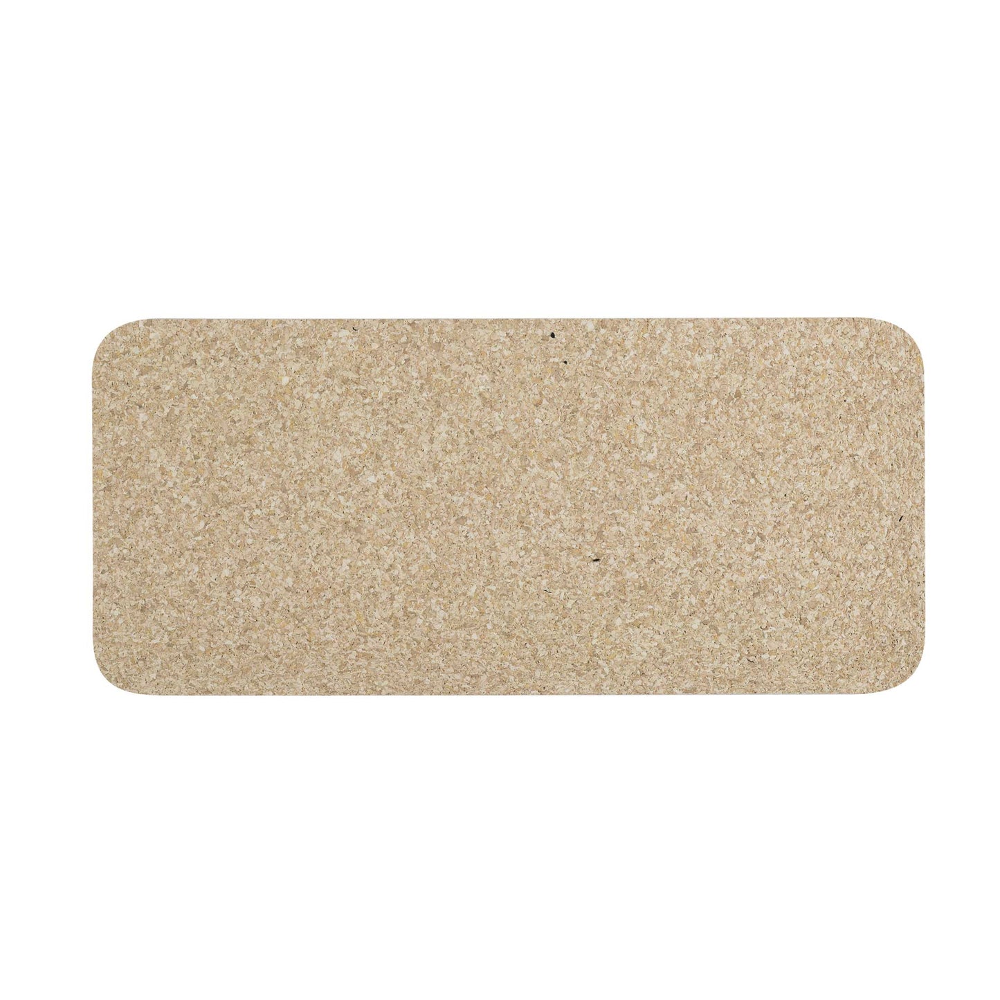 Rectangular beige cork mat on a white background