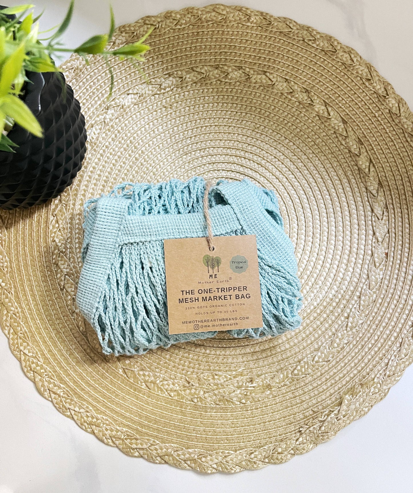 tropical blue folded market bag