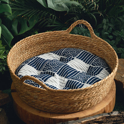 rattan bed with handles and mat