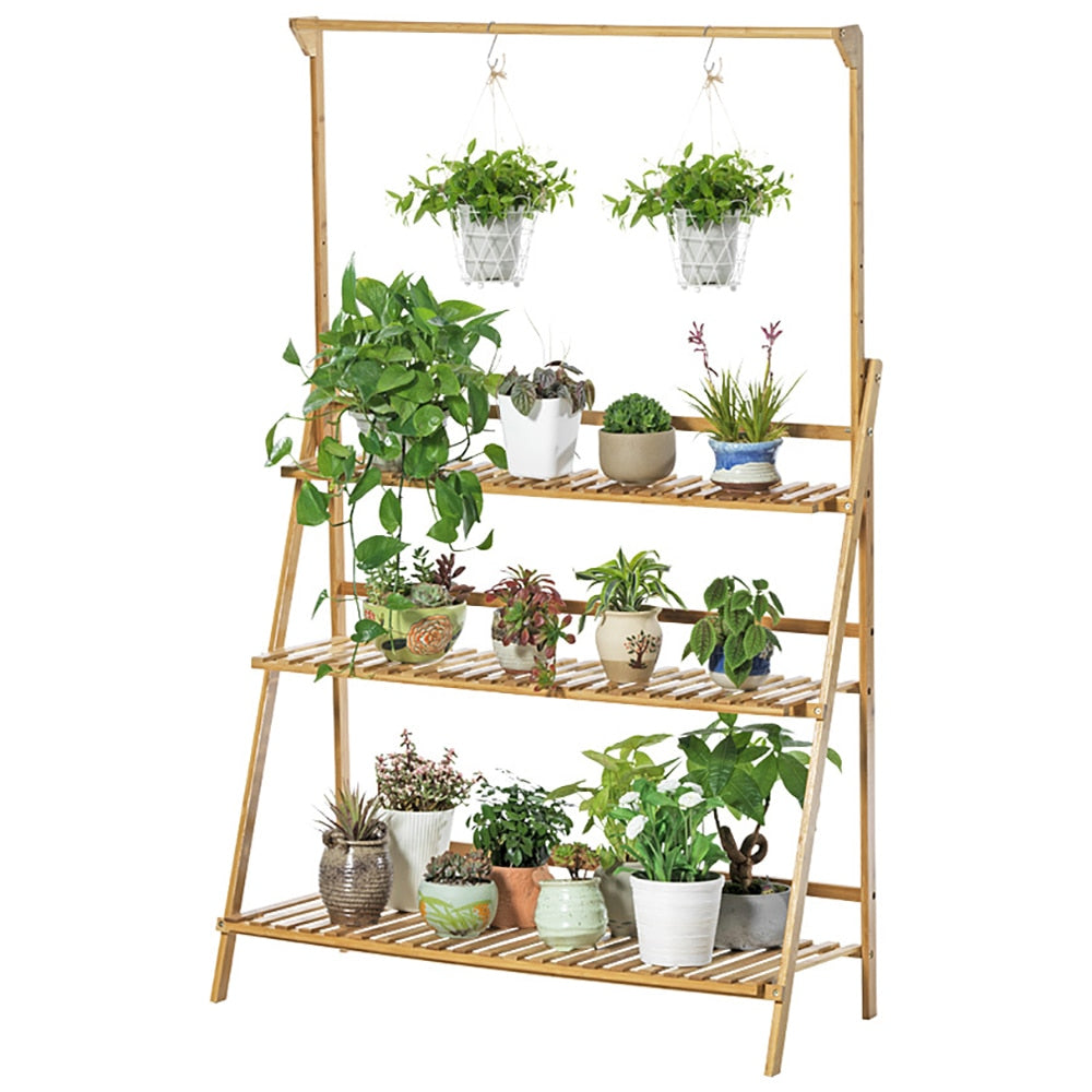bamboo stand with plants on white backgrounf
