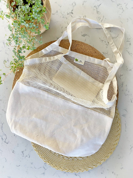 Half Mesh Market Tote w/ Phone Pocket