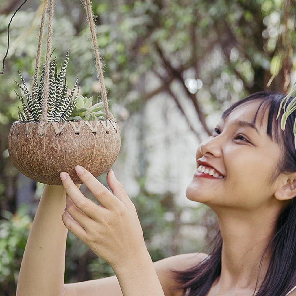 hanging coconut planter Shop All Natural Coconut Hanging Planters – Earth Kind Market
